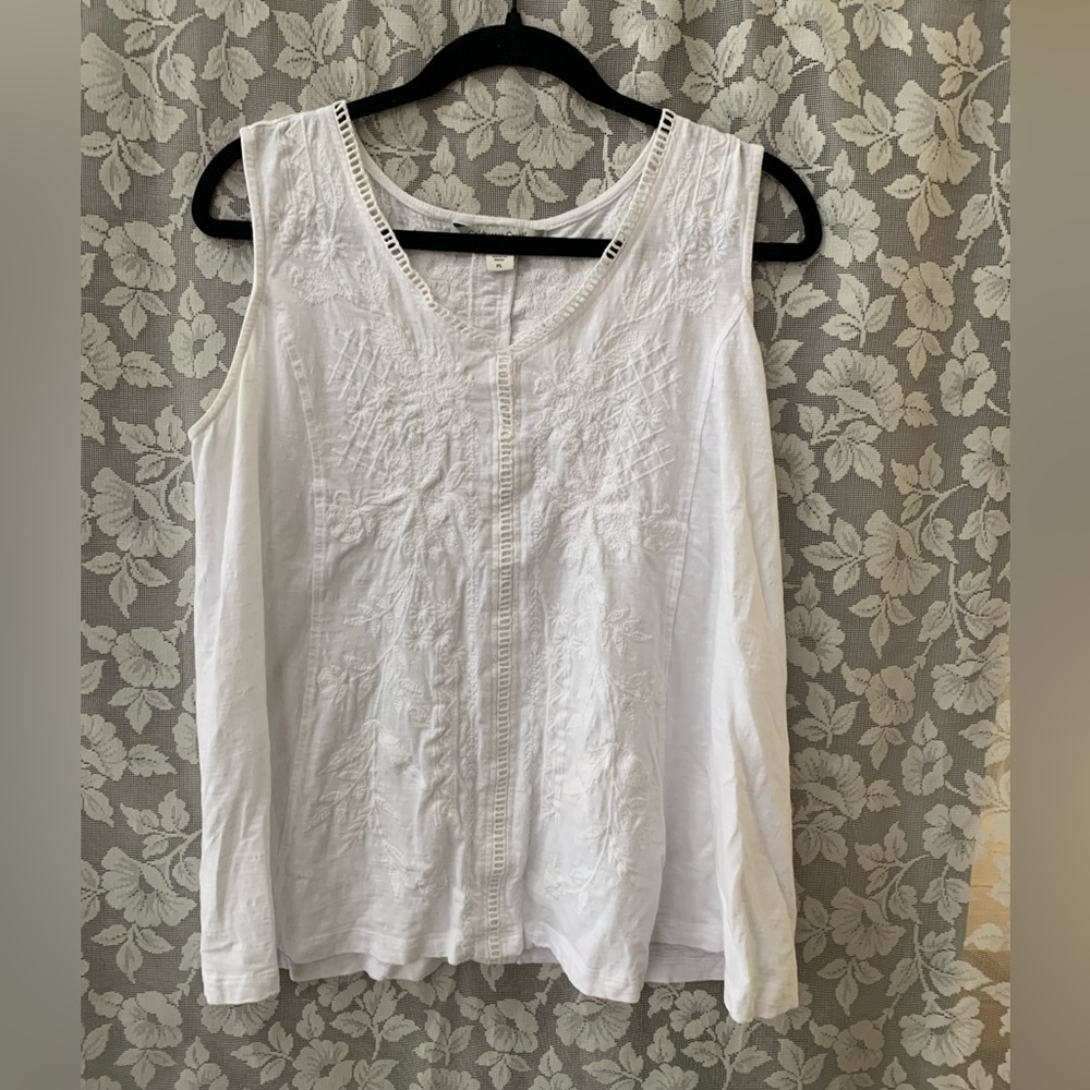 Coldwater Creek White Embroidered Tank Top